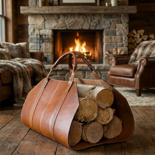 Leather firewood carrier log - carrier,