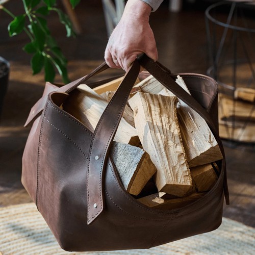 Leather firewood carrier - leather, bag