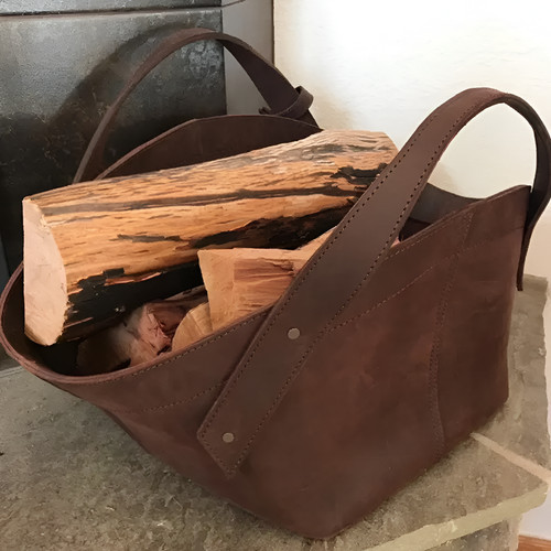 Leather log carrier - leather, carrier: