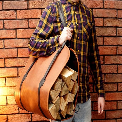 Monogrammed leather firewood - monogrammed,