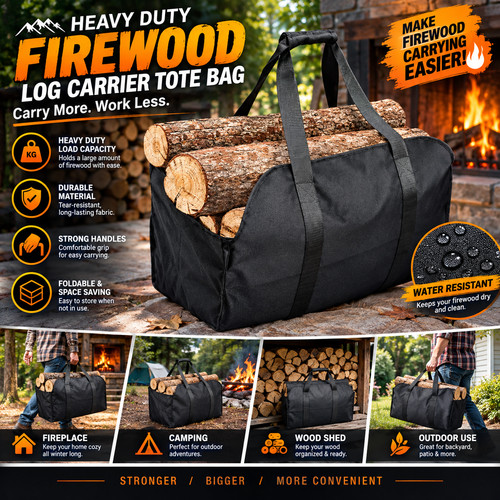 Firewood log carrier tote bag - carrier,