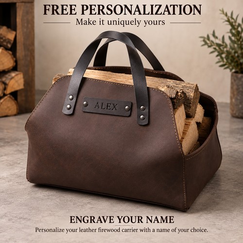 Leather log carrier basket - leather,